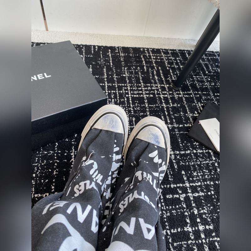 CHANEL 香奈兒  網紅爆款中古 塗鴉帆布鞋 太有範兒了 複古coco女鞋