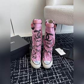 CHANEL 香奈兒  網紅爆款中古 塗鴉帆布鞋 太有範兒了 複古coco女鞋