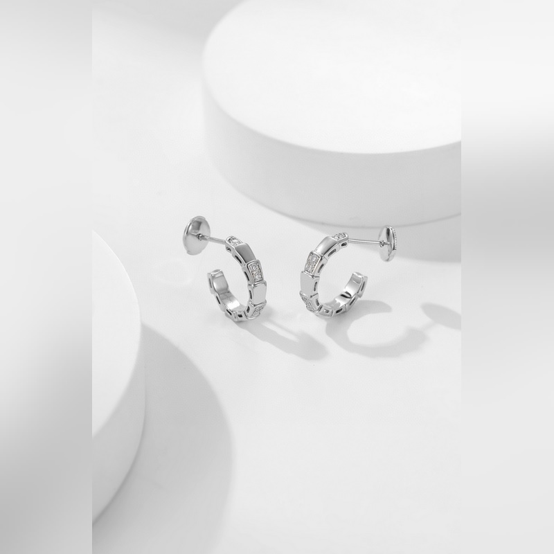 BV間鑽純潔銀蛇耳環 寶格麗 蛇耳環 耳釘 高版本 精工藝 原版飛碟耳塞，頂級版