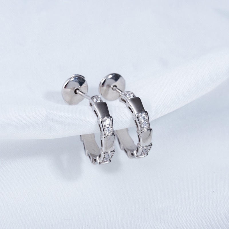 BV間鑽純潔銀蛇耳環 寶格麗 蛇耳環 耳釘 高版本 精工藝 原版飛碟耳塞，頂級版