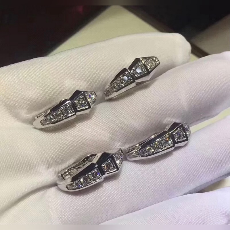 寶格麗 蛇 滿鑽耳環 耳釘 高版本 精工藝 S925純銀材質 原版logo 白金