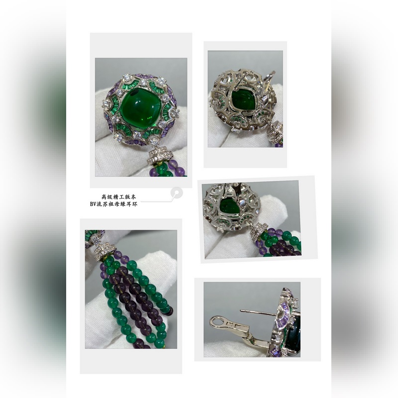 寶格麗高級精工流蘇祖母綠耳環，奢華大氣款 意大利工藝， 祖母綠天然大號綠瑪瑙鑲嵌