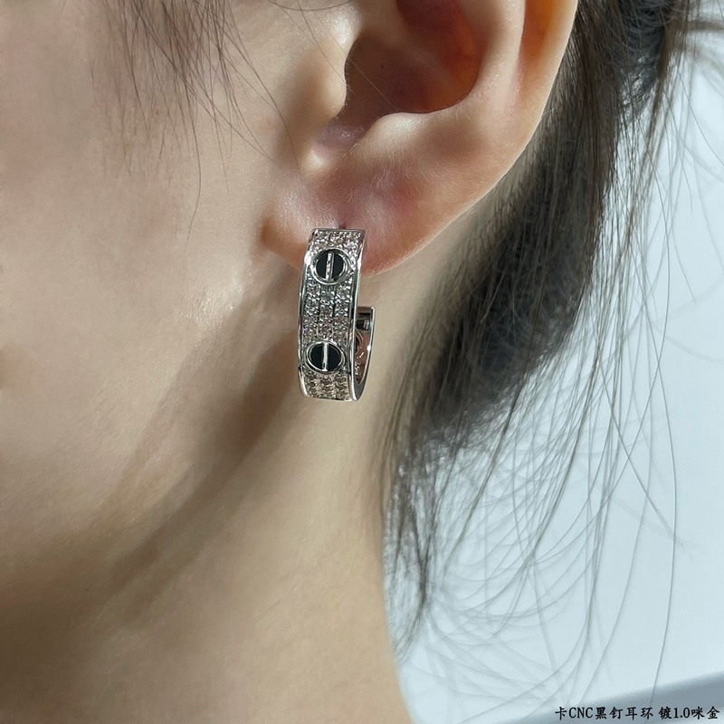 V金鍍咪金（CNC版本）9780420 原單貨 卡地亞經(jīng)典款CNC黑釘滿天星耳環(huán)