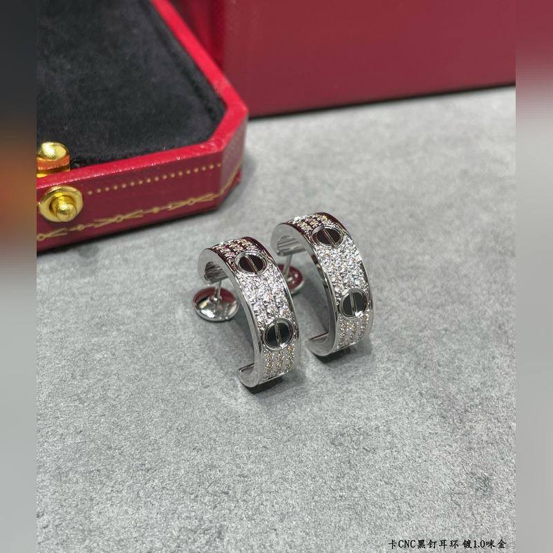 V金鍍咪金（CNC版本）9780420 原單貨 卡地亞經(jīng)典款CNC黑釘滿天星耳環(huán)