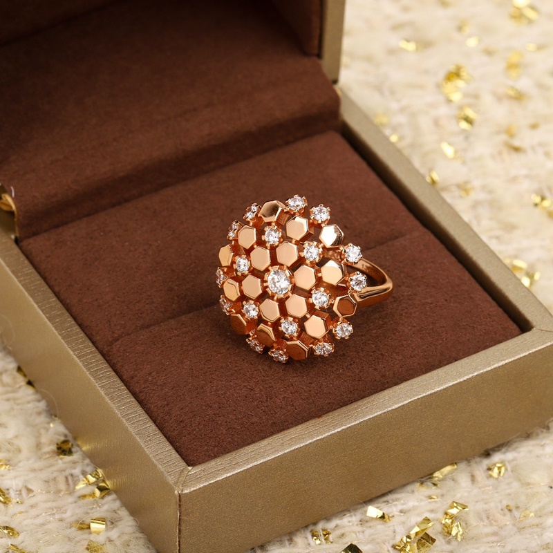 Bee My Love愛·巢系列玫瑰金戒指，可訂做18K真金真鑽版，隻做對版真金