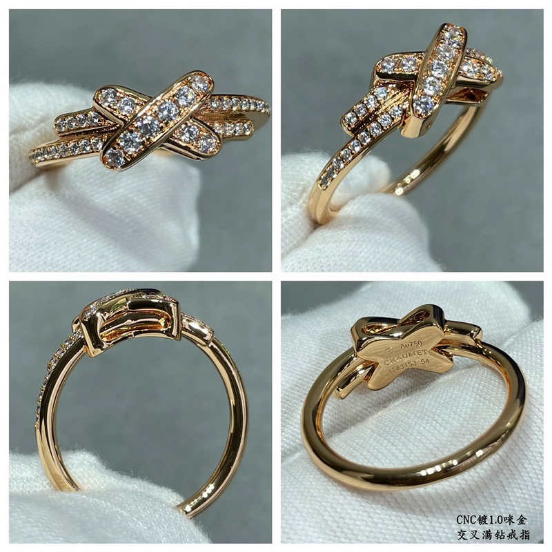 V金鍍咪金 2140190 碼數：5678。尚美交叉滿鑽戒指  簡單演繹時尚之美
