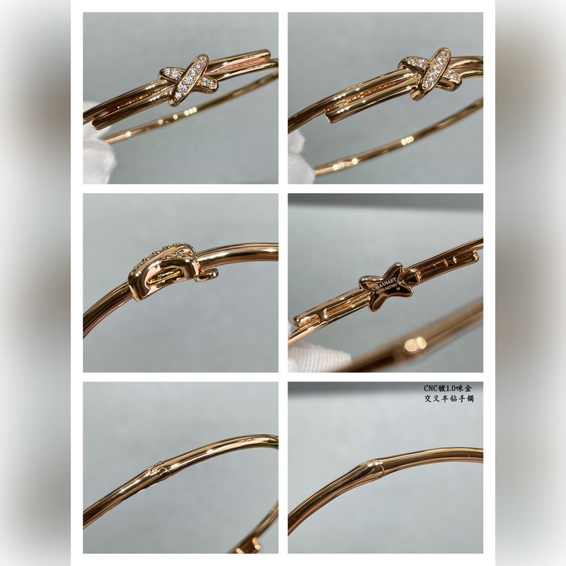 V金鍍咪金 2140310 碼數(shù)：16.17。尚美交叉半鑽手鐲  簡單演繹時(shí)尚之