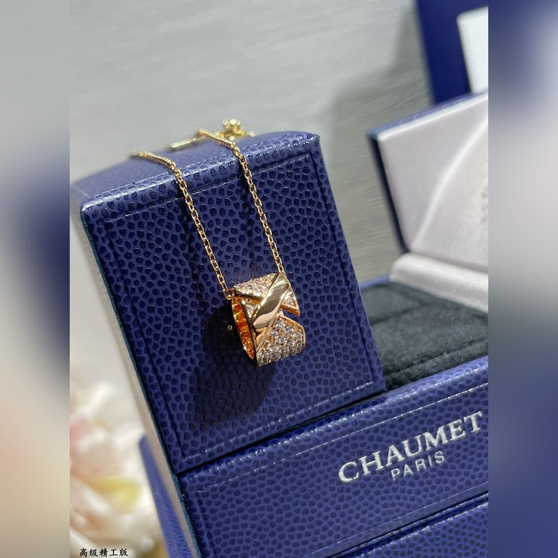 V金材質 2140210 尚美寬版滿鑽X項鍊。CHAUMET的緣系·一生系列。以