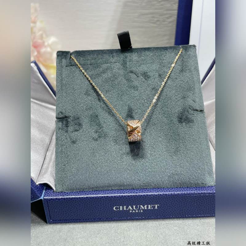 V金材質 2140210 尚美寬版滿鑽X項鍊。CHAUMET的緣系·一生系列。以