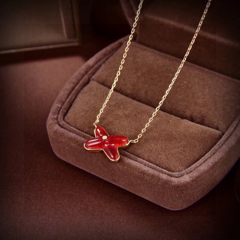 項(xiàng)鍊 尚美巴黎 CHAUMET 交叉 尚美 紅瑪瑙套裝項(xiàng)鍊耳釘 獨(dú)家開模制作