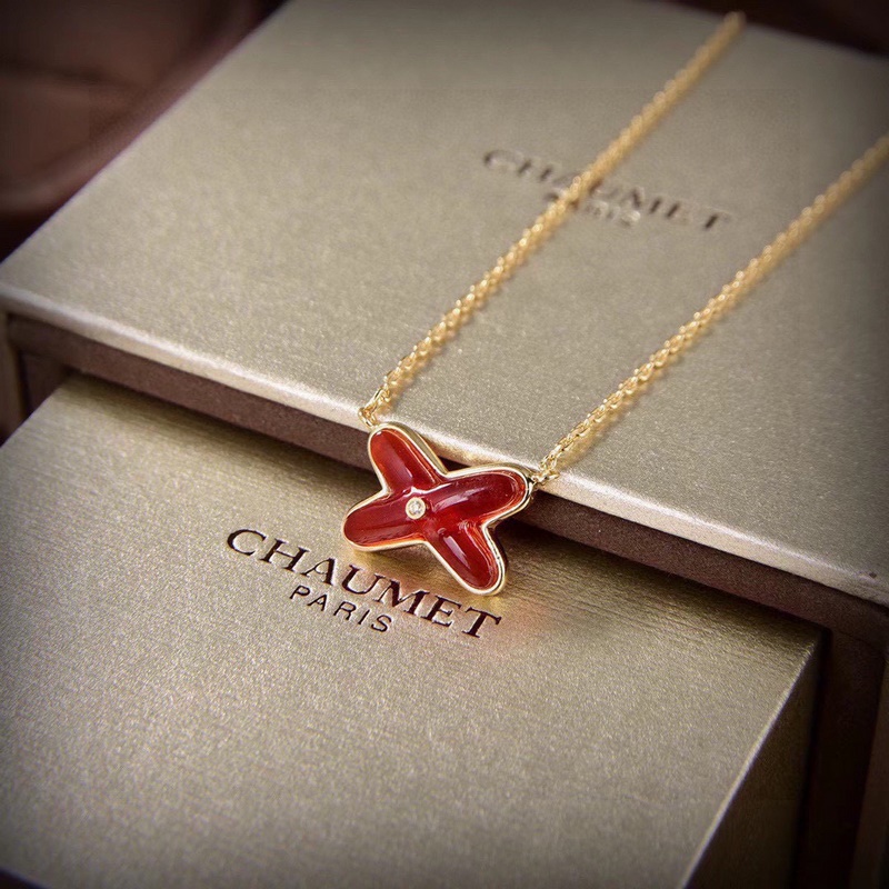 項(xiàng)鍊 尚美巴黎 CHAUMET 交叉 尚美 紅瑪瑙套裝項(xiàng)鍊耳釘 獨(dú)家開模制作