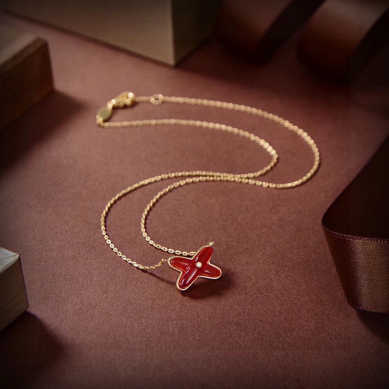 項(xiàng)鍊 尚美巴黎 CHAUMET 交叉 尚美 紅瑪瑙套裝項(xiàng)鍊耳釘 獨(dú)家開模制作
