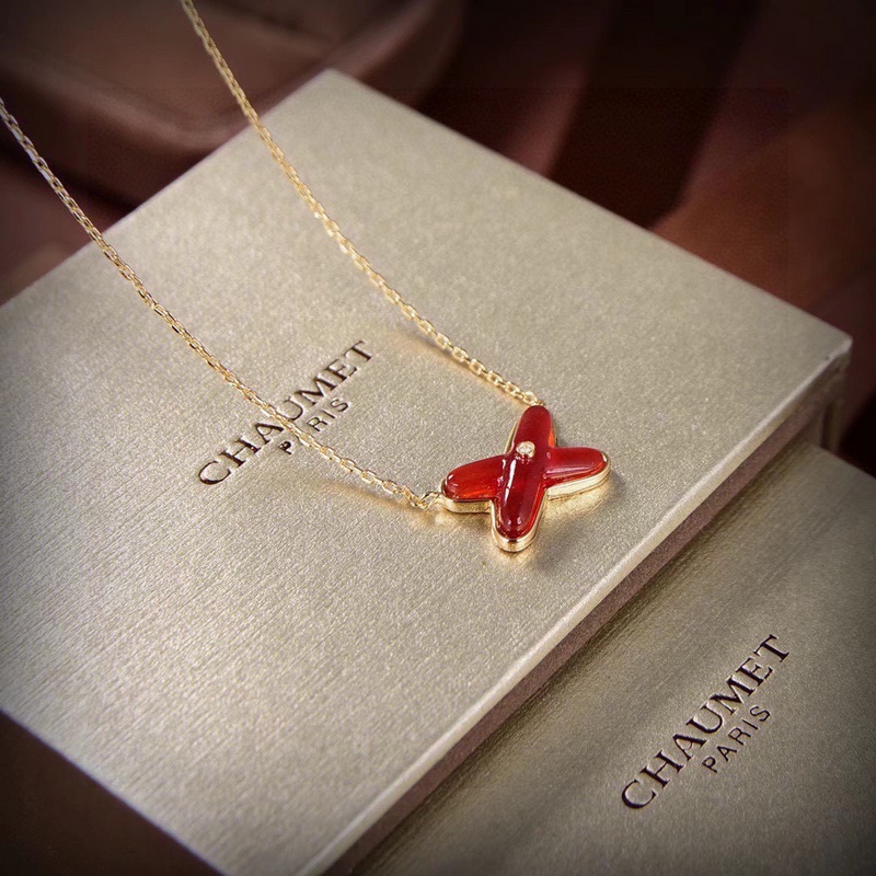 項(xiàng)鍊 尚美巴黎 CHAUMET 交叉 尚美 紅瑪瑙套裝項(xiàng)鍊耳釘 獨(dú)家開模制作