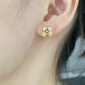 9 2 5 7670130 蒂芙尼四爪黃鑽耳釘   所見即所得！寶塔式切工方鑽