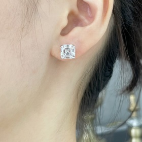 9 2 5 7670130 蒂芙尼四爪白鑽耳釘   所見即所得！寶塔式切工方鑽