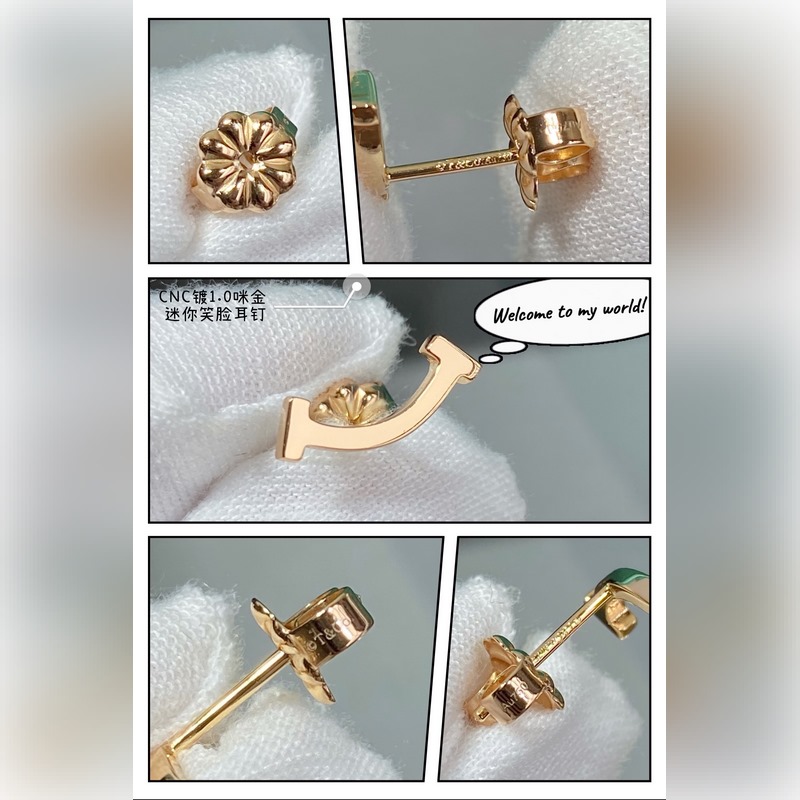 V金材質 5350120 Tiff 專櫃 最新 蒂芙尼迷你光金笑臉耳釘 1：1重