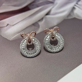 新品  編碼耳釘  配蒂芙尼原版包裝 彩寶玫瑰金圓形蝴蝶結(jié)項(xiàng)鍊 耳釘 高