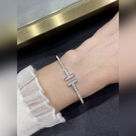 V金鍍咪金 5240390（空心管底下無孔）蒂芙尼半鑽雙T手鐲   電鍍雙層厚金