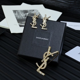 YSL 聖羅蘭 滿鑽 字母耳釘 胸針，不規(guī)則鑽圍繞字母鋪滿，一整個(gè)立體形狀Yve