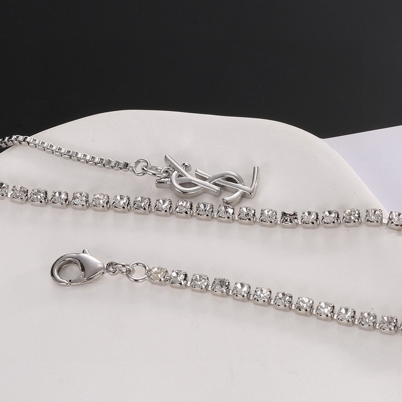 YSL 聖羅蘭 字母流蘇滿鑽項鍊 原裝黃銅材質 Yves Saint Laure