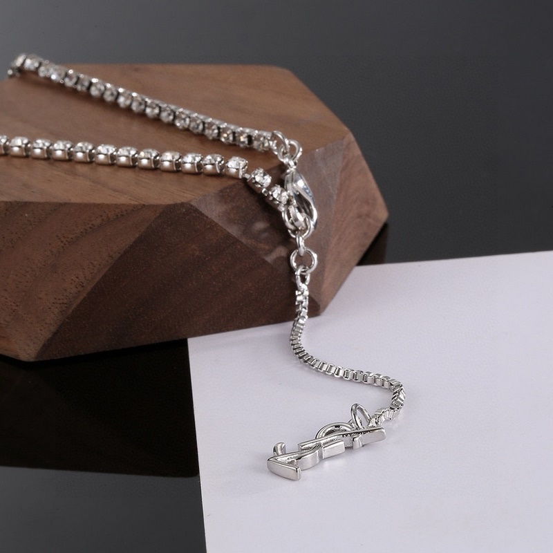 YSL 聖羅蘭 字母流蘇滿鑽項鍊 原裝黃銅材質 Yves Saint Laure