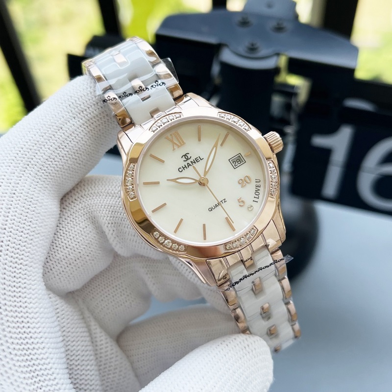 女款_香奈兒 女士腕表 原裝進口石英機芯 礦物質玻璃鏡面 316L精鋼表殼 直徑男40