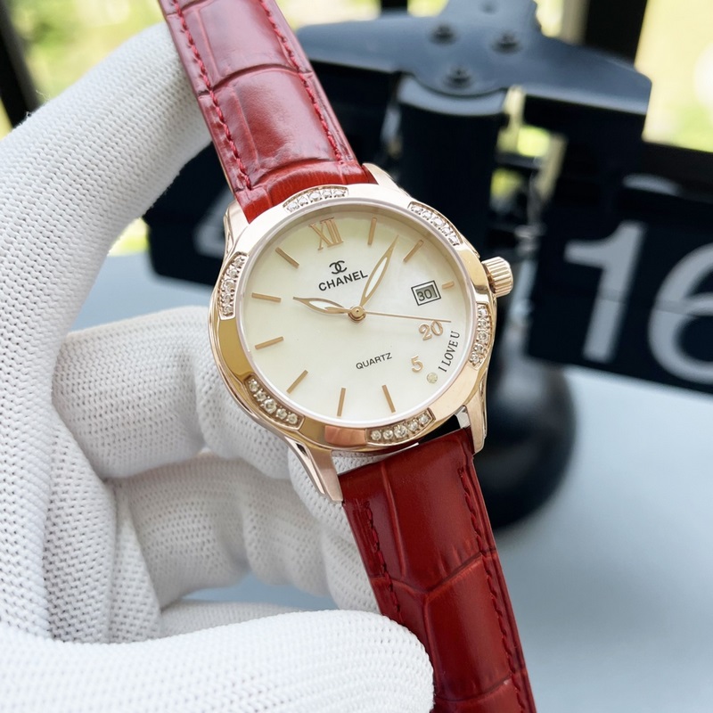 女款_香奈兒 女士腕表 原裝進口石英機芯 礦物質玻璃鏡面 316L精鋼表殼 直徑男40