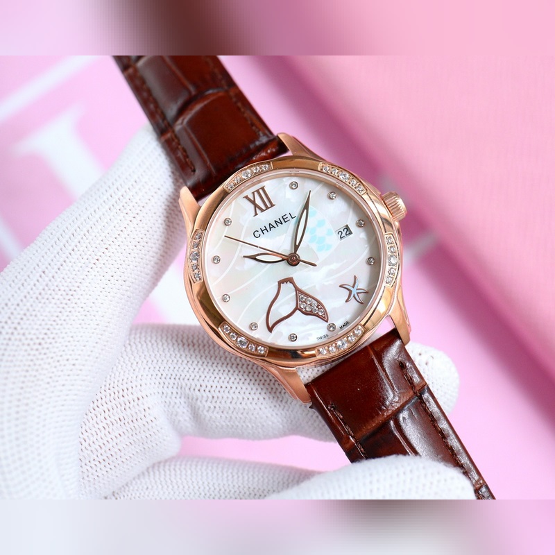 女款_香奈兒 女士腕表 原裝進口石英機芯 礦物質玻璃鏡面 316L精鋼表殼 直徑男40