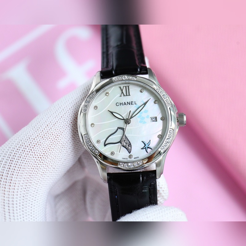 女款_香奈兒 女士腕表 原裝進口石英機芯 礦物質玻璃鏡面 316L精鋼表殼 直徑男40