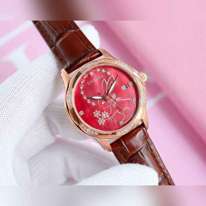 女款_香奈兒 女士腕表 原裝進口石英機芯 礦物質玻璃鏡面 316L精鋼表殼 直徑男40