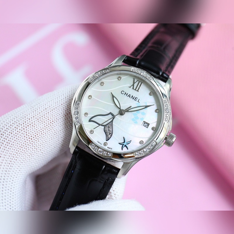 女款_香奈兒 女士腕表 原裝進口石英機芯 礦物質玻璃鏡面 316L精鋼表殼 直徑男40
