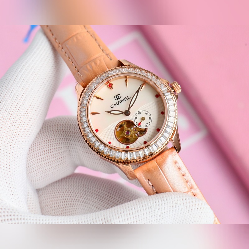 女款_品牌：香奈兒- anel款式：新款女裝機(jī)械腕表機(jī)芯：進(jìn)口西鐵城機(jī)械機(jī)芯鏡面