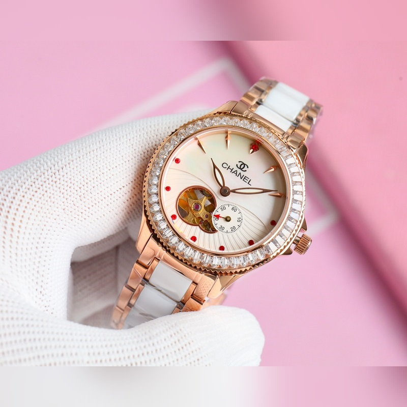 女款_品牌：香奈兒- anel款式：新款女裝機(jī)械腕表機(jī)芯：進(jìn)口西鐵城機(jī)械機(jī)芯鏡面