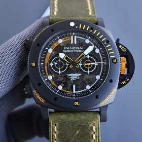 V7沛納海 風潮再啟，迎王者歸來。旋轉表圈鑲嵌典雅蘭色，水鬼綠，悍馬黑圈口，逐漸