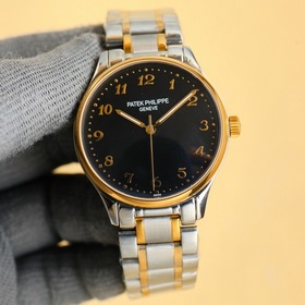 品牌：百達翡麗（三針新品，商務休閑）奢華大氣類型：精緻男士腕表（新品）表帶：真牛