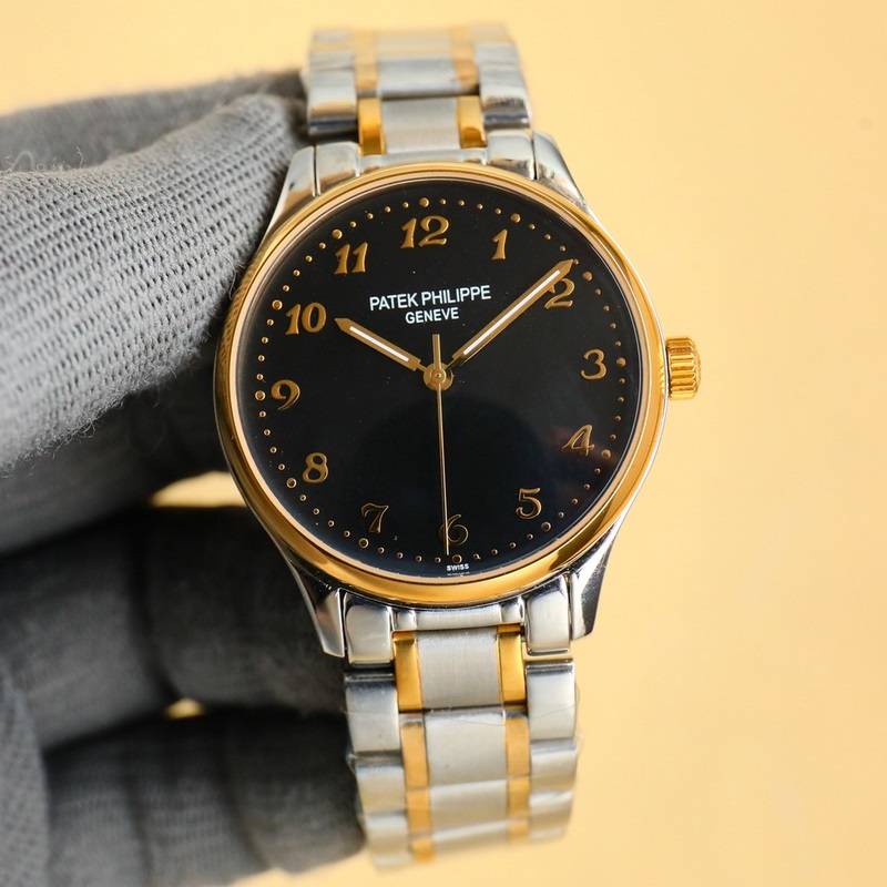 品牌：百達(dá)翡麗（三針新品，商務(wù)休閑）奢華大氣類型：精緻男士腕表（新品）表帶：真牛