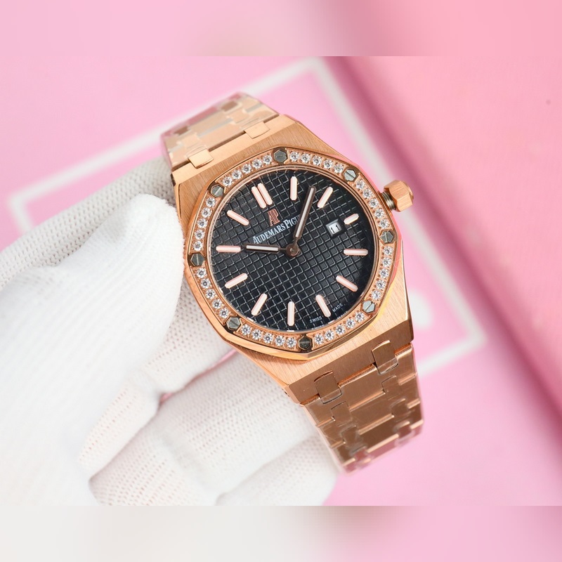 女款_愛彼 AP-皇家橡樹系列 錶盤飾以Lady Tapisserie格紋裝飾，呈現(xiàn)出