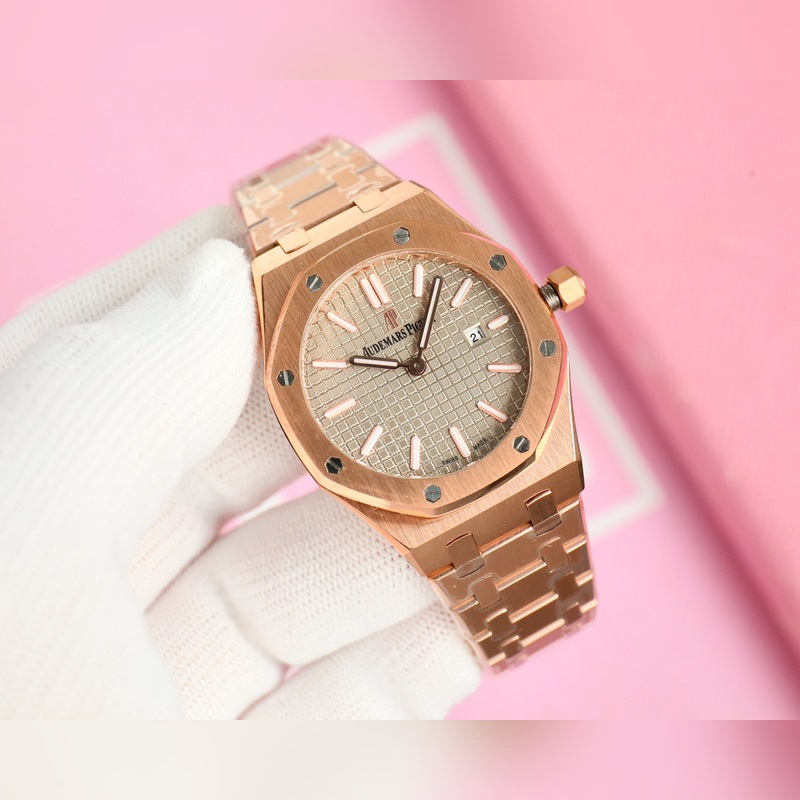 女款_愛彼 AP-皇家橡樹系列 錶盤飾以Lady Tapisserie格紋裝飾，呈現(xiàn)出