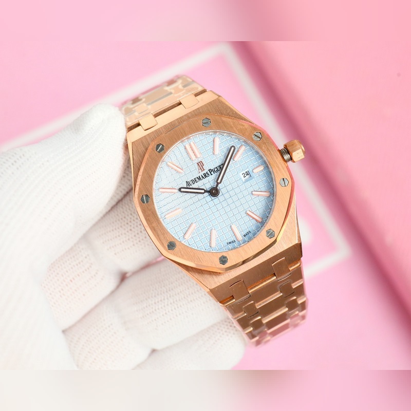 女款_愛彼 AP-皇家橡樹系列 錶盤飾以Lady Tapisserie格紋裝飾，呈現(xiàn)出