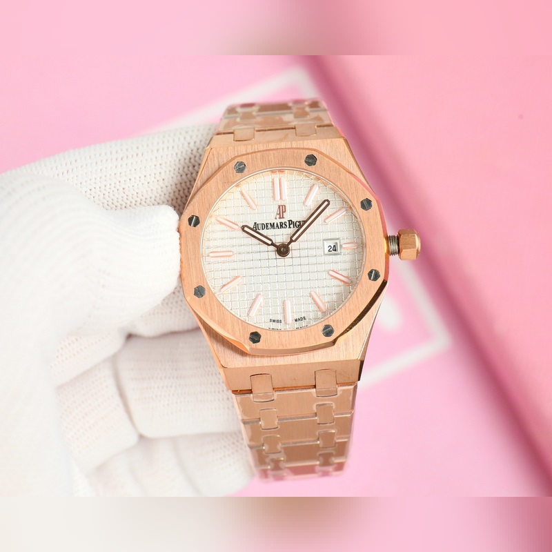 女款_愛彼 AP-皇家橡樹系列 錶盤飾以Lady Tapisserie格紋裝飾，呈現(xiàn)出