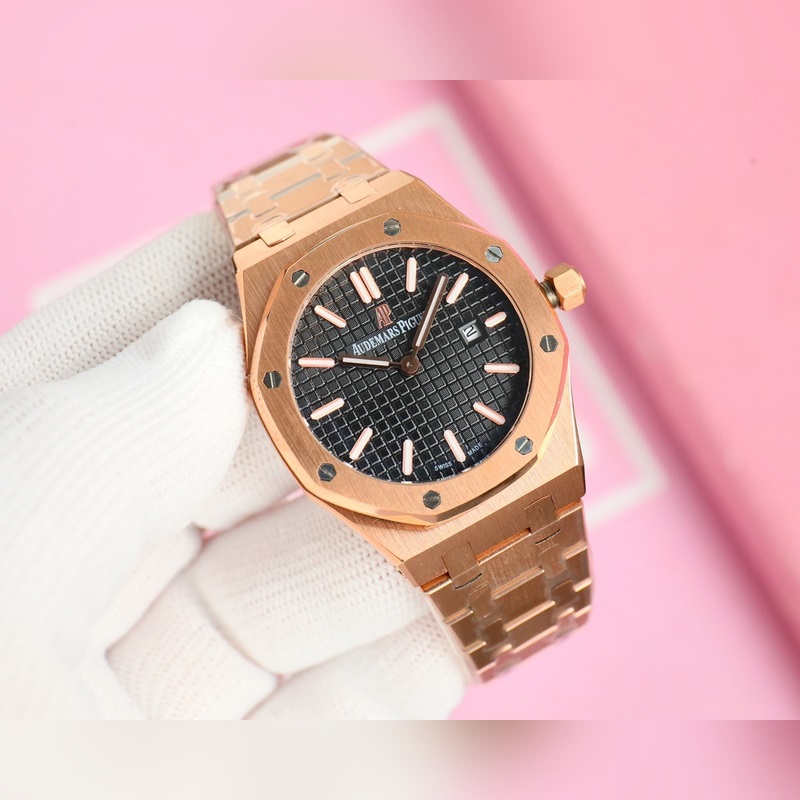 女款_愛彼 AP-皇家橡樹系列 錶盤飾以Lady Tapisserie格紋裝飾，呈現(xiàn)出