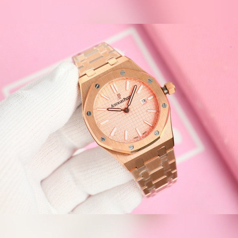 女款_愛彼 AP-皇家橡樹系列 錶盤飾以Lady Tapisserie格紋裝飾，呈現(xiàn)出