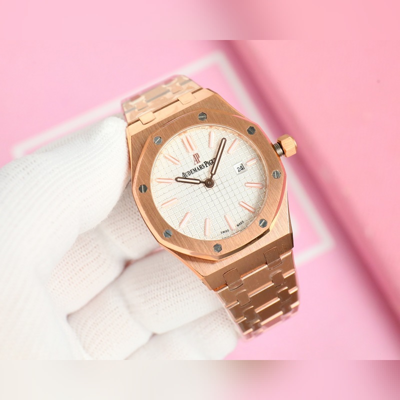 女款_愛彼 AP-皇家橡樹系列 錶盤飾以Lady Tapisserie格紋裝飾，呈現(xiàn)出