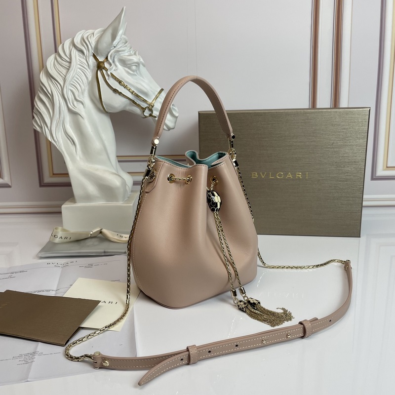 【Bvlgari】寶格麗專櫃新款限量水桶包 牛皮款，B287614，采用進口蛇皮
