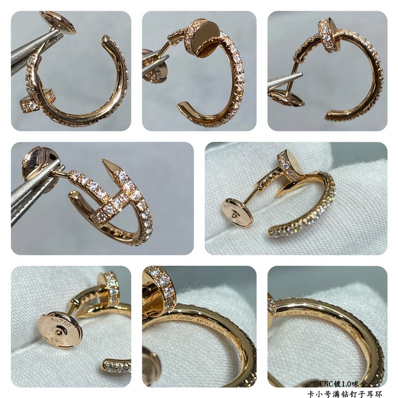 V金材質   卡地亞CNC滿鑽小號釘子耳環，按照18K真金貨打造 微鑲工藝 打版
