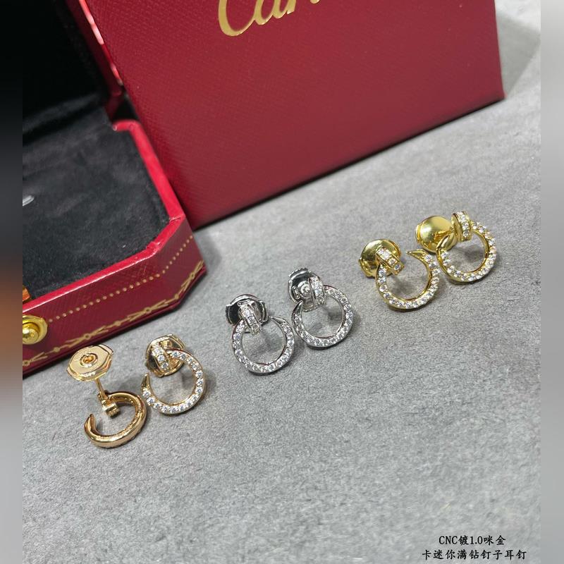 V金材質 9640150 卡地亞迷你滿鑽釘子耳釘，按照18K真金貨打造 微鑲工藝