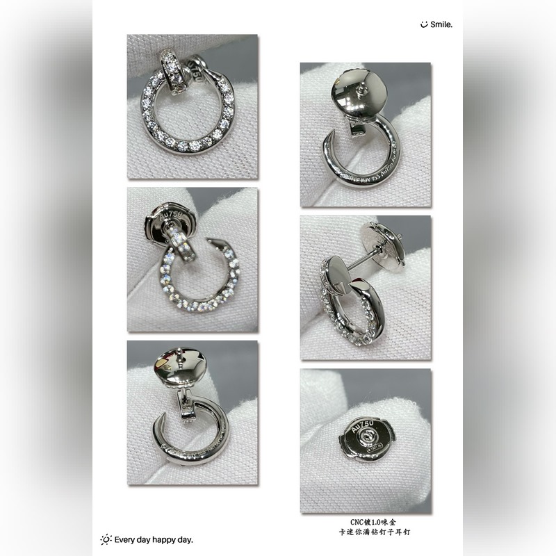 V金材質 9640150 卡地亞迷你滿鑽釘子耳釘，按照18K真金貨打造 微鑲工藝