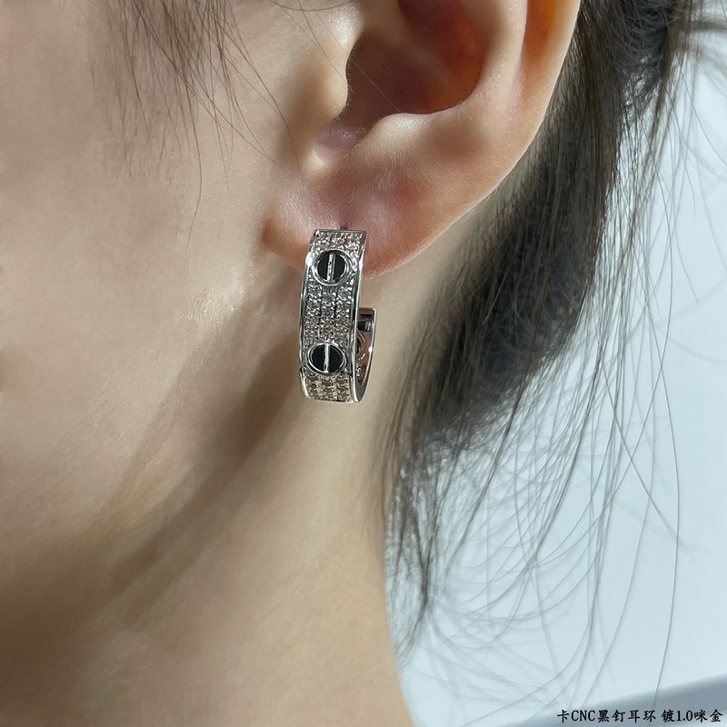 V金鍍咪金（CNC版本）9780420 原單貨 卡地亞經(jīng)典款CNC黑釘滿天星耳環(huán)