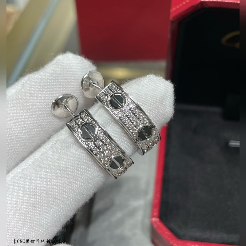 V金鍍咪金（CNC版本）9780420 原單貨 卡地亞經(jīng)典款CNC黑釘滿天星耳環(huán)