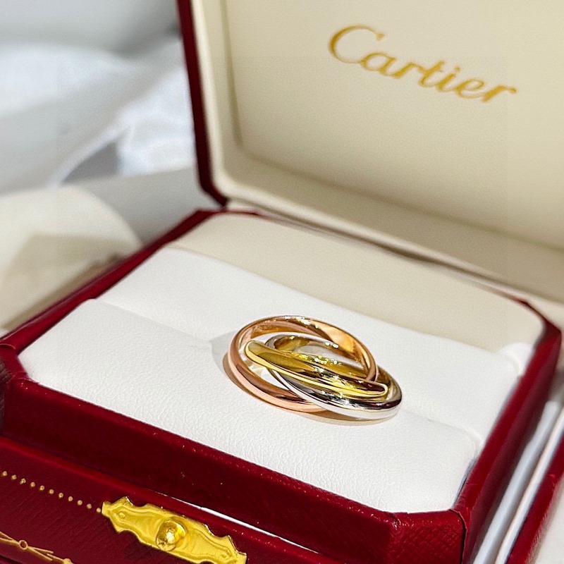 Cartier卡地亞爆款三合一 三環分色電鍍 戒指 高端 k金工藝 微鑲工藝18